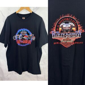 Vintage Harley Davidson Germany T-Shirt Mens XL Black Flame Graphic USA 90s